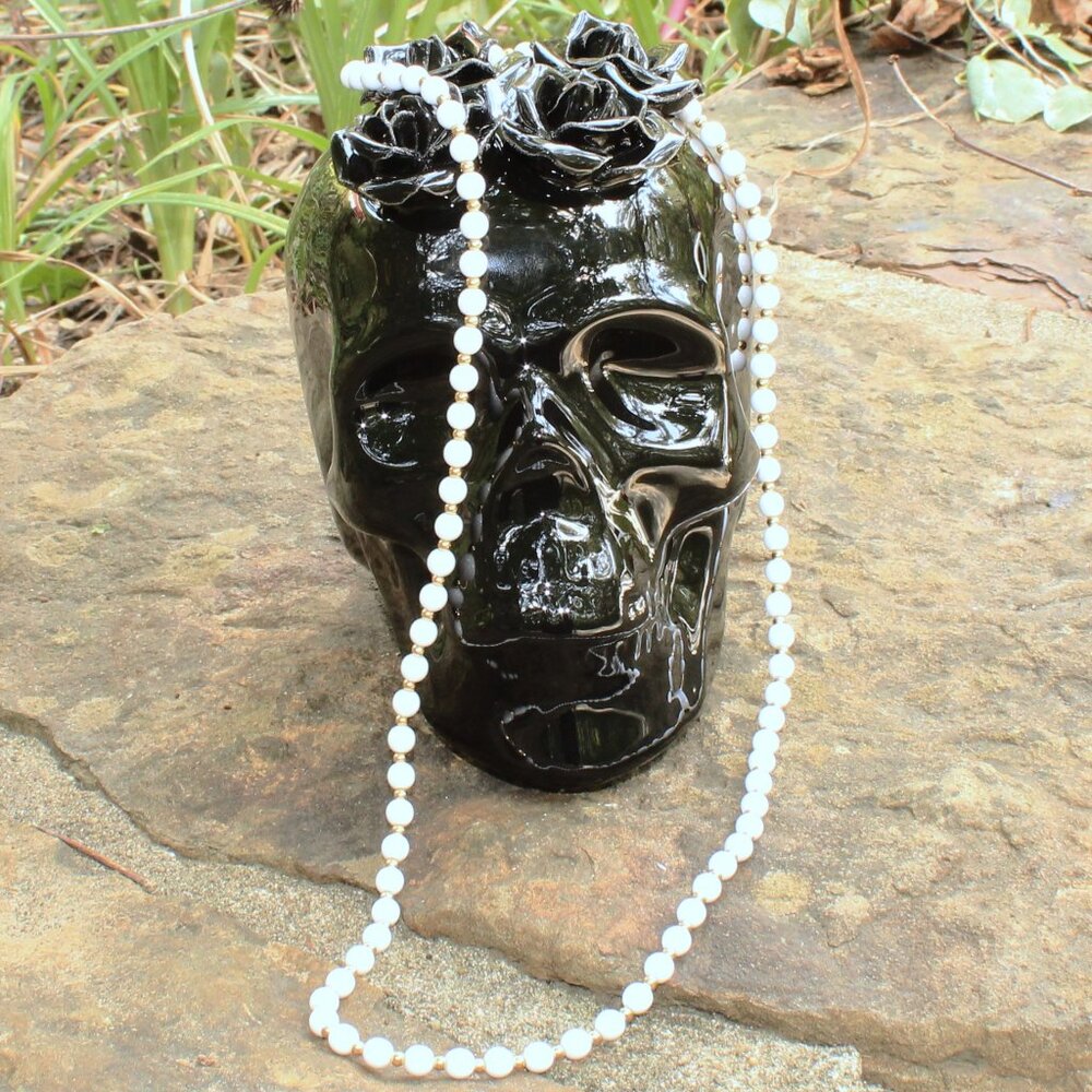 Monet White and Gold Tone and White Beaded Necklace